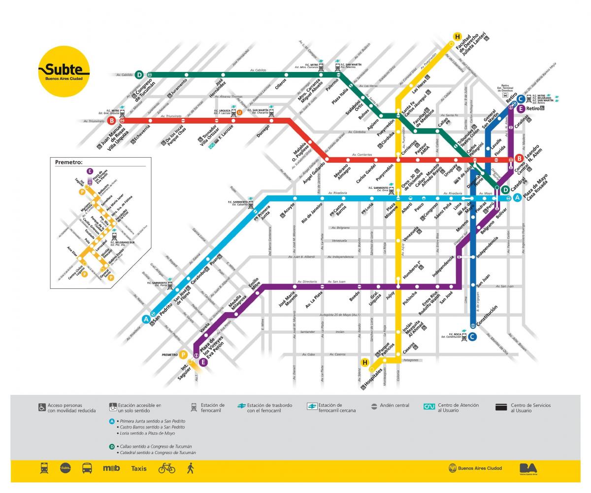 Karte der U-Bahn-Stationen von Buenos Aires